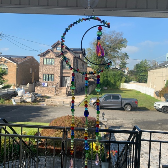 Colorful Handmade Beaded Crescent Moon Sun Catcher - Picture 7 of 12